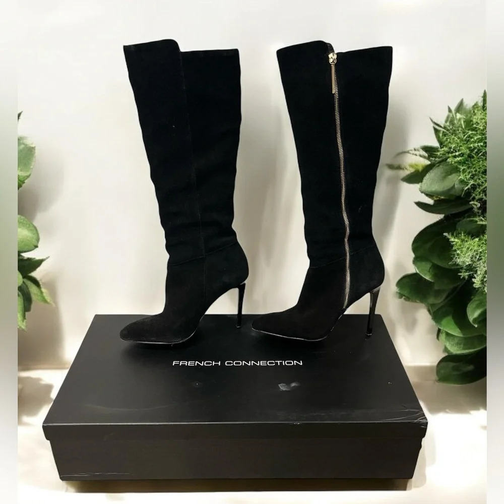 FRENCH CONNECTION MOLLY BLACK SUEDE KNEE LENGTH HEELED BOOTS SIZE 8 / 38M EU… - Picture 3 of 15